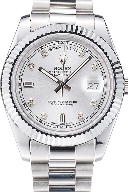 Aaa fake watches Dial Silver Polished Day-Date Stainless Rolex Steel 0719